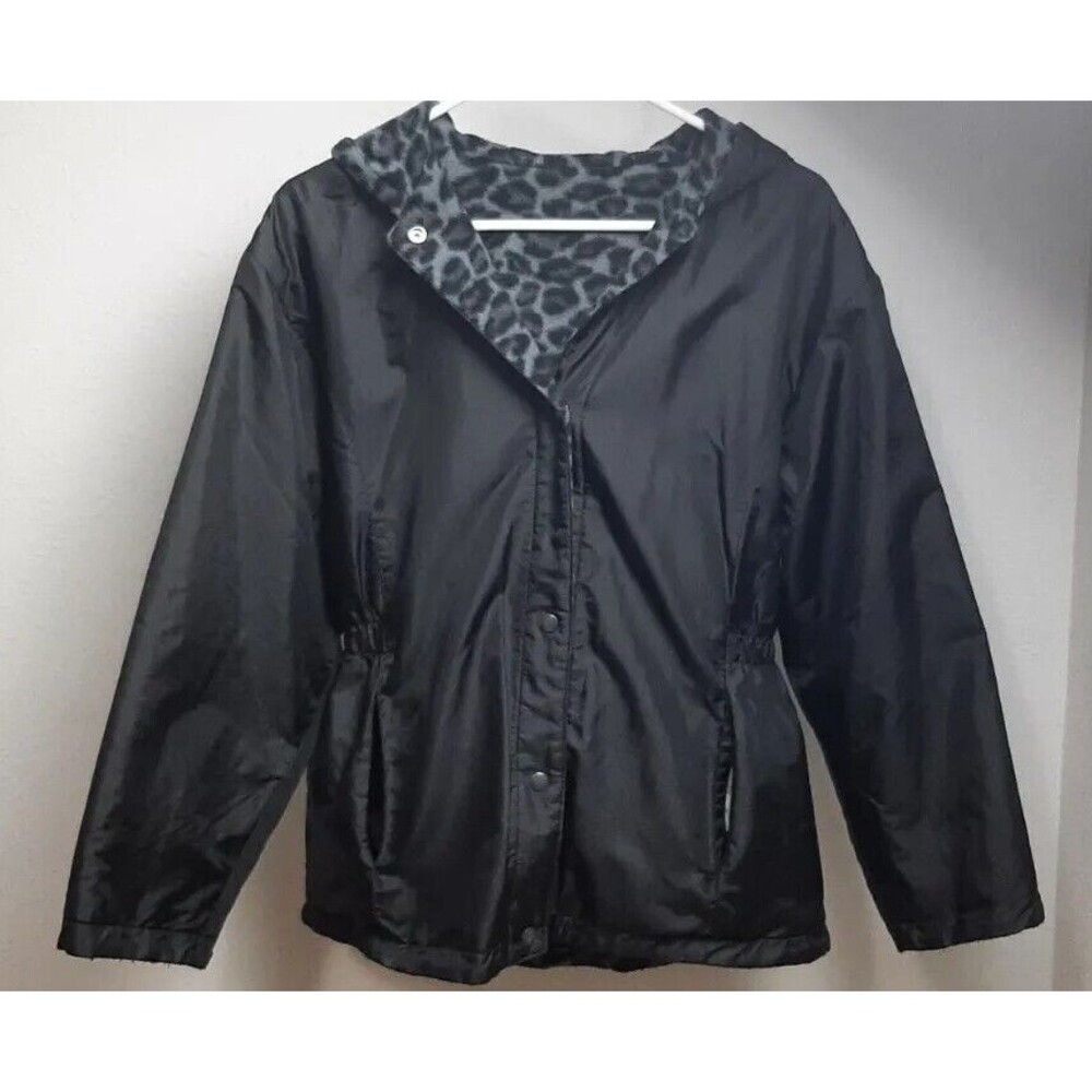 Vintage New Moves Girl's Large 14-16 Black Leopard Jacket Y2K